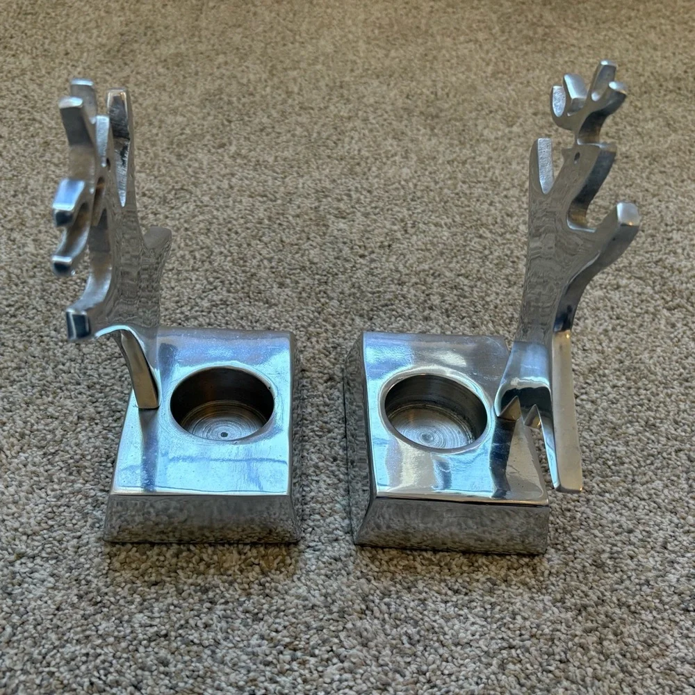 Crate And & Barrel Dancing Reindeer Candle Holder Tea‎ light Set Decor 6
